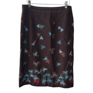 Alfani Nolita Embroidered Brown Skirt with Floral Design Vintage Size 12 Linen